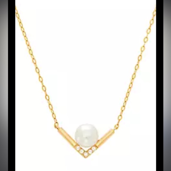 NWT Freshwater Pearl and 1/10 ct t.w White Topaz Necklace 10k Yellow Gold 18 in - Picture 2 of 11